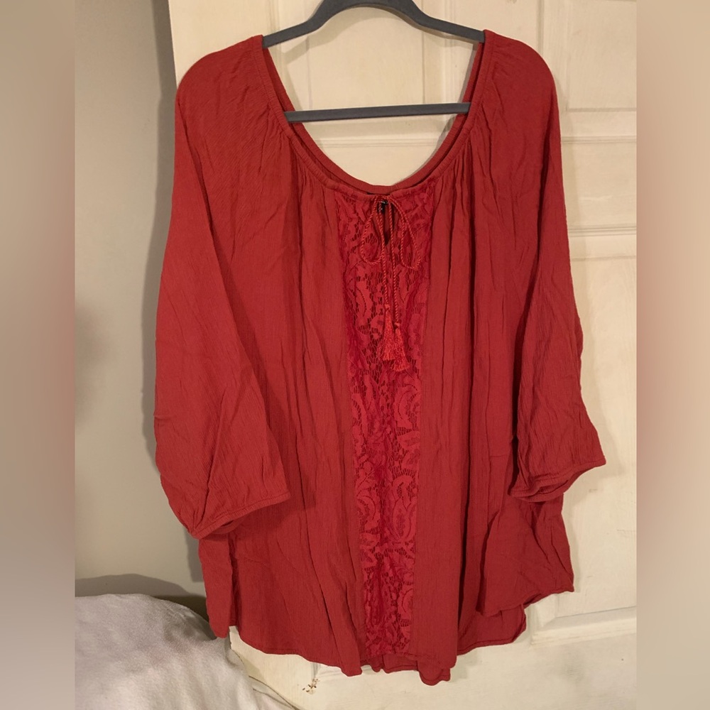 George Orange Ruffled 3/4 Sleeve Blouse